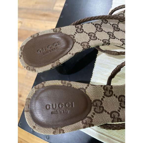 NEW Gucci Kitten Heel Braided Leather Sandals 39.5 - Picture 7 of 9